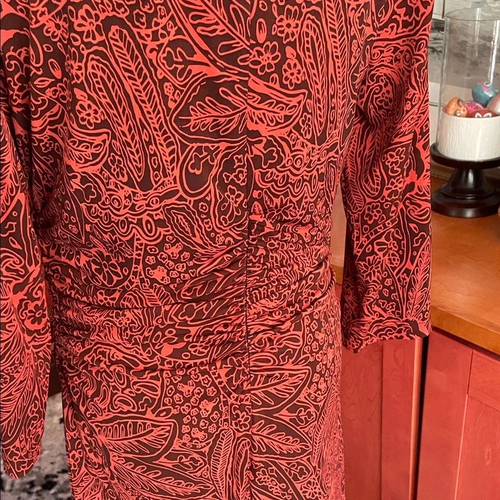 Sara Campbell Red and Brown Paisley Shirred Dress Fits 6-8 - Picture 9 of 13